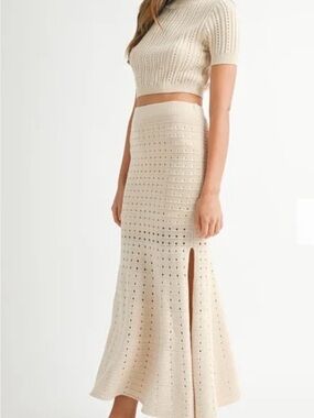 Hausen Cream Knit Eyelet Maxi Skirt